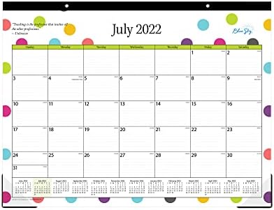 Blue Sky 2023-2024 Ano Acadêmico Professor Monthly Desk Pad Calendário, 22 x 17, encadernação de fita adesiva, bloqueios de dois buracos, blocos governados, pontos