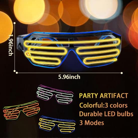 Óculos de óculos de neon de óculos de neon de óculos de arame iluminados sem fio Ugyduky para 80s, festa, concerto de boates