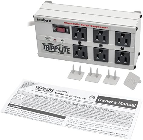 Tripp Lite Isobar 8 Surge Protector Power Strip, 12 pés. Cordão, plugue de ângulo reto, 3840 joules, leds de diagnóstico, tel/fax/modem, metal, cinza