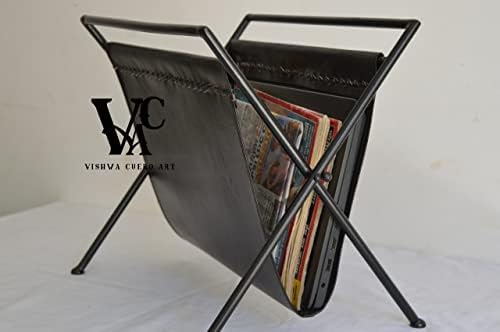 Vishwa Cuero Art Black Leather Revista Rack Rack Dobring Rack News Paper Record titular Laptop Arquivos titular