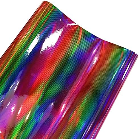 12 x 53 polegadas Iridescente Couro Faux Laser Padrão de coração Impresso Holográfico Holográfico Rainbow Vinil Sintético