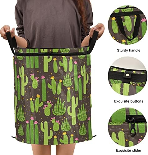 Dark Cactus Pop Up Up Laundry Horse com tampa de cesta de armazenamento dobrável Bolsa de roupa dobrável para piqueniques