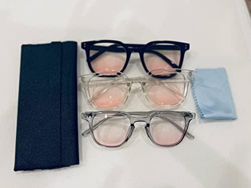 Óculos de bloqueio de luz azul de 3 pacote, amigável ao ar livre, pó Blusher Plain Large Frame Pink Sunglasses, Anti-UV/Dor