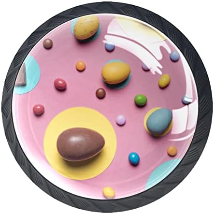 Gaveta redonda de tyuhaw puxa manusear os doces coloridos da Páscoa de impressão rosa com parafusos para armários de cômodos de casa porta da cozinha gaveta de mesa banheiro 4pcs