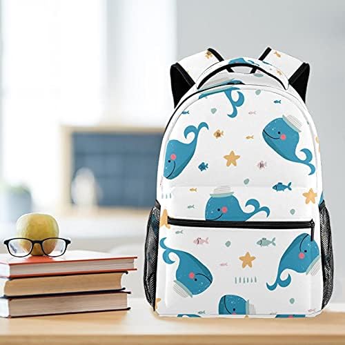Mochila infantil para a escola, Whales Yellow Stars Daypack for Mulher Men com compartimento de laptop