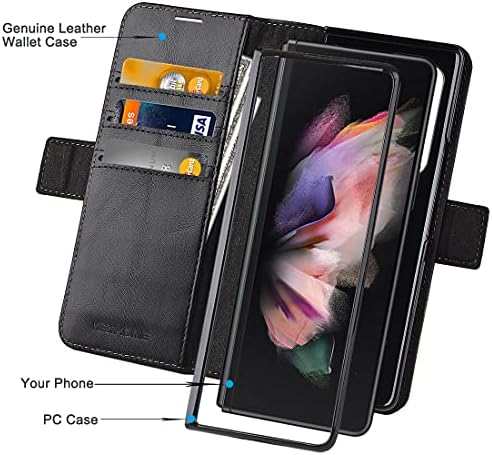 Kezihome Samsung Galaxy Z Fold 3 5G Caixa, Caso de carteira Galáxia de couro genuíno