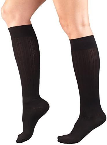 Meias de compressão de Truform, 15-20 mmhg, meias femininas, joelho alto sobre o comprimento da panturrilha, tricô preto, x-large