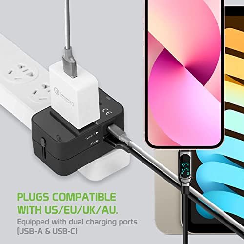 Viagem USB Plus International Power Adapter Compatível com Zen Mobile Ultrafone 102 para energia mundial para 3 dispositivos USB TypeC, USB-A para viajar entre EUA/EU/AUS/NZ/UK/CN