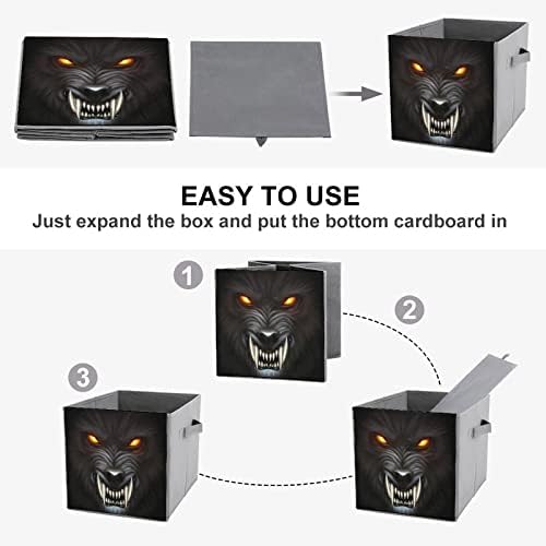 Angry Werewolf Face Canvas Bins de armazenamento colapsível Cobertas de organizador de cubos com alças para carro de