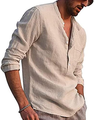 Camisas de linho Zefotim para homens de manga longa/curta camisetas de vestido casual slim fit slim fit beach camisetas…