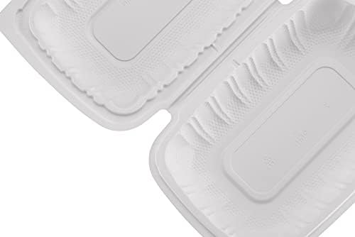 Tiya Clamshell Alimentos Recipientes - Pacote Branco de 200, 9x6in. - Recipientes de armazenamento de plástico gratuito de plástico BPA - Microwavable Hinged Restaurant Tawout Tall CoMSHELLS - ÓTIM