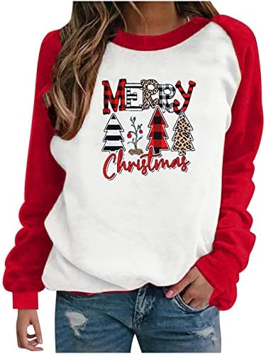 Narhbrg feminino foodies foos de rena de manga longa Xmas Snowflake