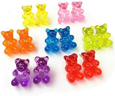 Brincos coloridos de urso de carrinho de doces de resina