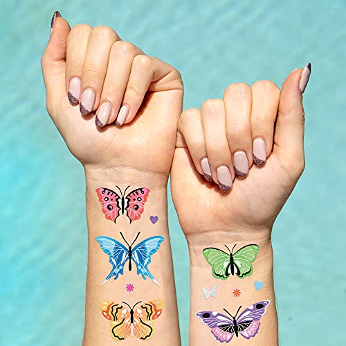 XO, Fetti Butterfly Tattoos temporário - 46 estilos de glitter | Rainbow Fairy Birthday Party Supplies, monarcas, corações, flores, artesanato de jardins