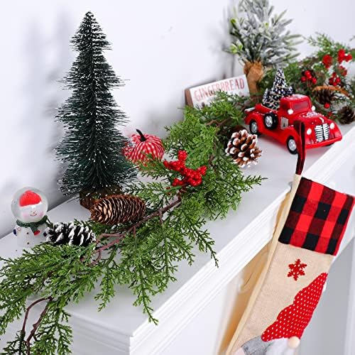AnyDesign Christmas Garland com bagas vermelhas pinheiros artificiais Garland de cedro de Natal para o inverno da porta