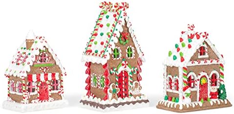 Mark Feldstein & Associates Gingerbread Village Red de 8 polegadas de porcelana férias de chá de figuras de luz de 3