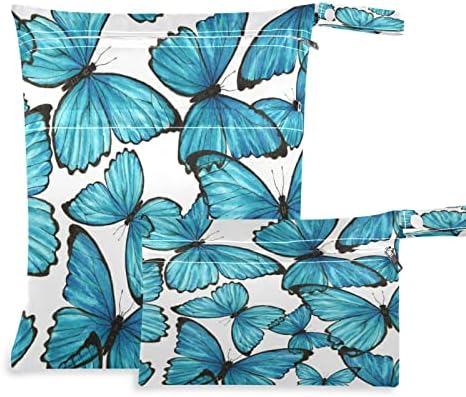 ZZXXB azul Butterfly Butterfly impermeável bolsa molhada fralda reutilizável bolsa molhada com bolso com zíper para viagens