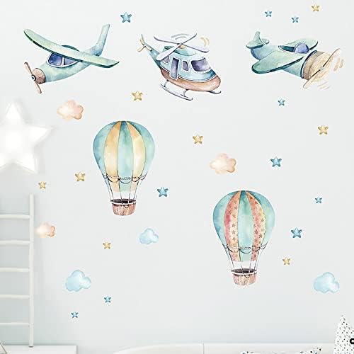 Yotdmk desenho animado decalques de parede de animais aeronaves helicóptero de ar quente balão adesivos de parede para meninos