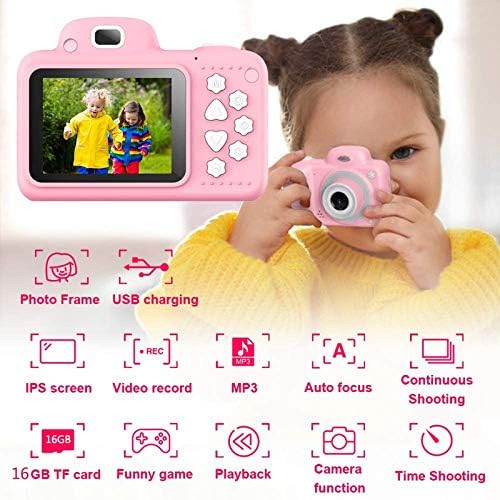 Câmera infantil do WGWIOO, HD 1080p com cartão TF de 16 GB, câmera da criança Melhor câmera de presente de aniversário, para meninos de menino de 3 a 12 anos, rosa