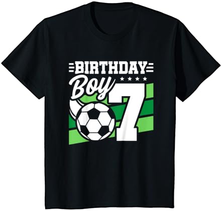 Festa de aniversário de futebol infantil - menino de 7 anos - camiseta de 7 anos