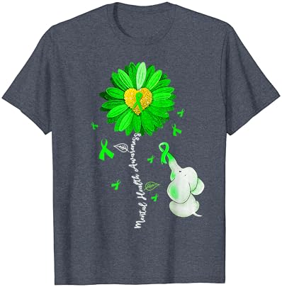 Consciência de saúde mental Camiseta de elefante de fita verde da fita verde