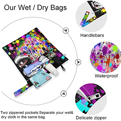 VISESUNNY LEOPARD Psicodélico colorido Splat Animal 2pcs bolsa molhada com bolsos com zíper para fraldas salateadas