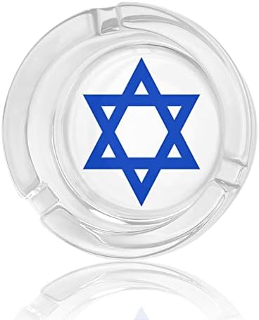 Israel Flag Hexagram Glass cinzeiros redondos bandeja de cinzas fofas lindas portador de cinzas para decoração de deck de