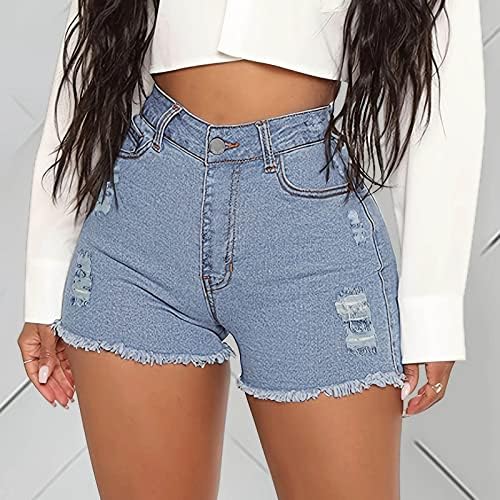 Shorts jeans casuais de subida média feminina estirada short shorts hemos de bainha