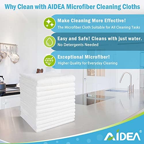 Panos de limpeza de microfibras AIDEA WHITE-50PK, FORTURA ABSORÇÃO DE ÁGUA, sem fiapos, sem arranhões, sem estrias, toalhas