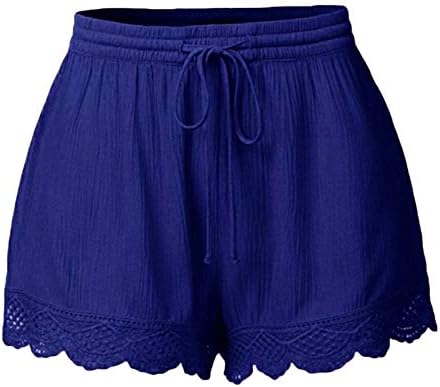 ANDONGNYWELL Feminino Cantura esportiva de cintura esportiva Sold Solid Color Casual Lace Lounge calças curtas
