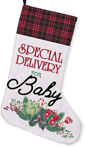 Gaicaak Baby Burlap Stocking Christmas, entrega especial para bebê de Natal, padrão de natal, padrão de natal pendurando meias para decorações de festa de natal de férias de lareira