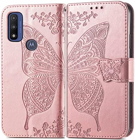 Lemaxelers Compatível com moto G Case pura Bling Butterfly Carteira com estiramento PU PU CARTO MAGNÉTICO Slots com tampa