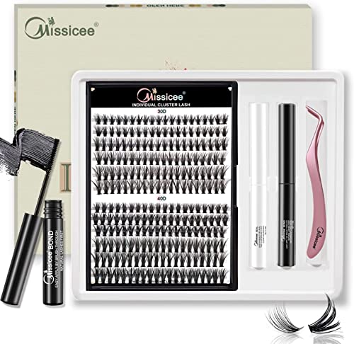 Kit de extensão de cílios DIY Missicee, agrupamentos de cílios de 240pcs, extensões individuais de cílios em casa, kit de cílios individuais