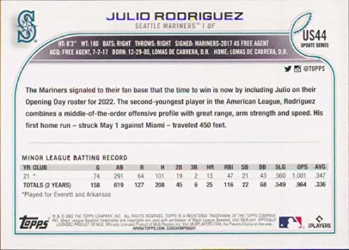 2022 Topps Update US44 Julio Rodriguez RC Rookie Seattle Mariners MLB Baseball Trading Card