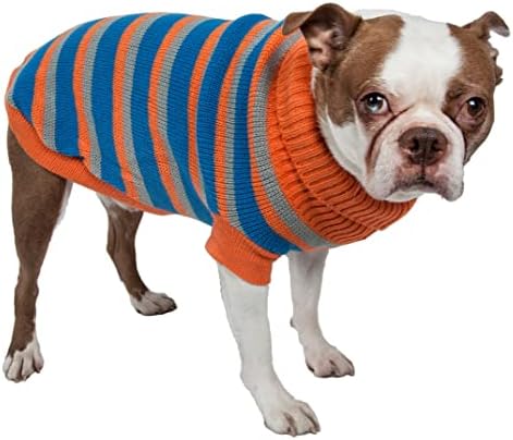 Pet Life ® Sweater listrado para animais de estimação - Designer Sweter de cães pesados ​​de malha com tartaruga -