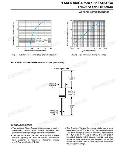 Diodos de TVs Chanzon 1.5KE400CA 1500W 400V DO-2010 Bidirecional Channel 1500 Watt 400 volts