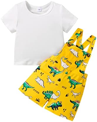 Roupas de menino recém -nascido Kiluex Camisa sólida + macacão curto de dinossauro com roupas de suspensório 2pcs Conjunto de roupas