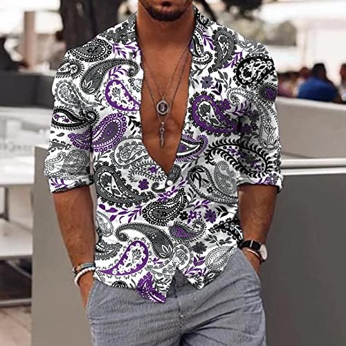 ZDDO Mens Botão Down camisas casuais de manga longa Paisley boho imprimir camisa havaiana colarinho de lapela praia aloha designer tops