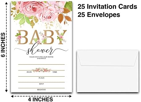 Cartões de convite de chá de bebê floral com envelopes （4 x 6） - Flowers Chápão de bebê convites para meninos e meninas, bebê revelam