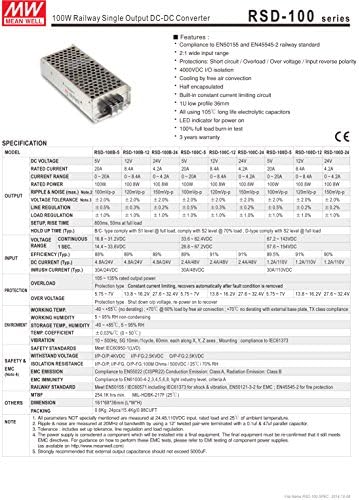 MW médio poço RSD-100D-12 12V 8.4A Conversor DC-DC de saída única fechada