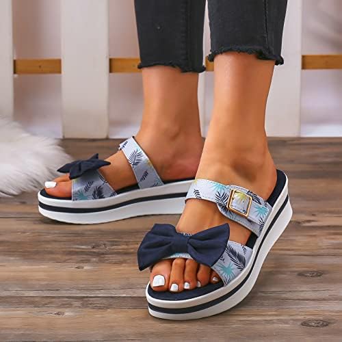 Sandálias de plataforma feminina impressão de salto robusta/colorido tira de tornozelo sandálias romanas boho praia sandálias