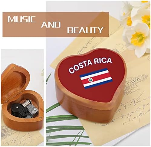 Nudquio State Bandeira da Costa Rica Wood Music Box Caso Musical em forma de coração