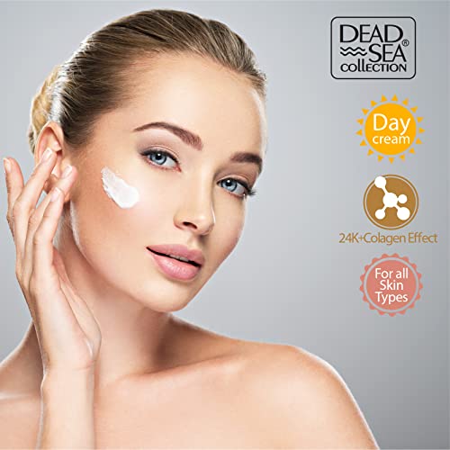 Coleção do Mar Morto 24 Karat Anti -Wrinkle Day Cream para o rosto com colágeno - anti envelhecimento - Cuidados com a pele com minerais marinhos - nutritivo, hidratante, hidratante e suavização de creme para o rosto