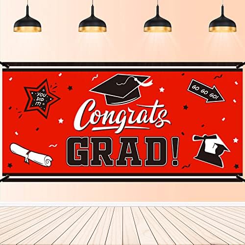Banner de pano de fundo de formatura Red Great Parabéns Partido de pós -graduação Decorações Fenário de fotografia para 2023 Festa de graduação