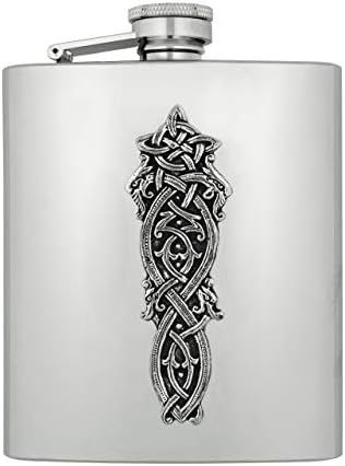 MullinGar Batrenless Stainless Steel Whisky Flask com Projeto Celta de Pewter