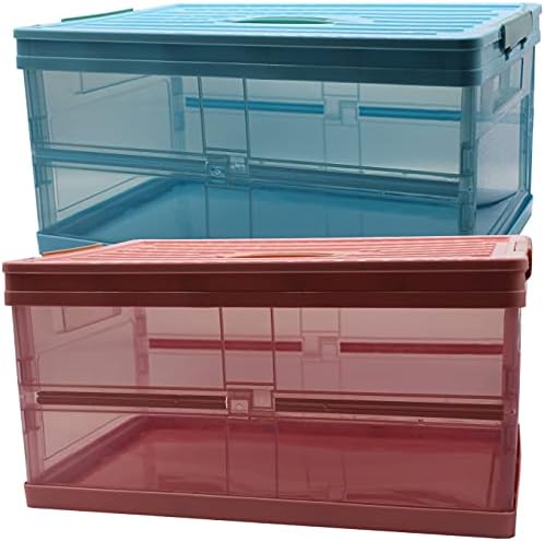 2 combinação de caixa de armazenamento, caixa de armazenamento dobrável com tampa, caixa de armazenamento transparente, ao ar