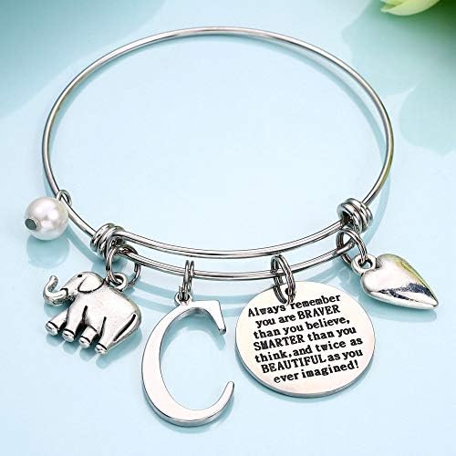Presentes de elefante de Ursteel para mulheres meninas, delicadas pulseiras iniciais de charme de elefante para mulheres