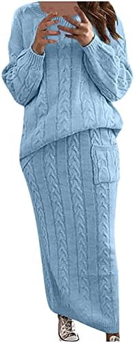Tops de malhas de traje de suéter feminino Vestido duas peças roupas de manga comprida