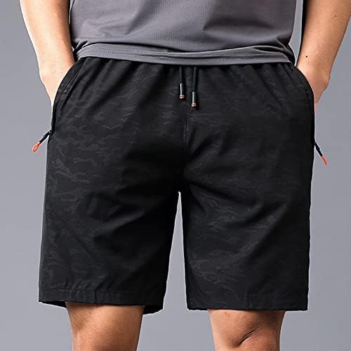 Shorts ativos shorts colados machos shorts de cordão bolso bolso de camuflagem rápida impressão de zíper esportivo de secagem masculina