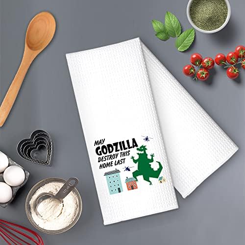 RZHV May Godzilla Destrua esta casa Last Kitchen Toalhas, Funny Cartoon Dish Toard Presente para mulheres irmãs Mamã